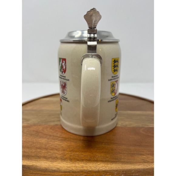 Beer Stein Hard Rock Ceramic with Pewter Lid German Coat of Arms - Picture 5 of 11